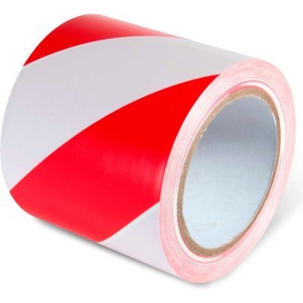 Top Tape And  Label. Global Industrial Striped Hazard Warning Tape, 4inW x 108'L, 5 Mil, Red/White, 1 Roll 670653RW